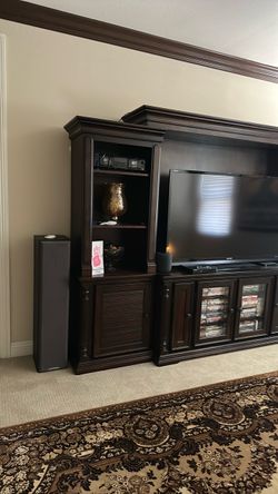 Dark Wood Entertainment Center Wall Unit with TV