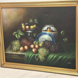 Jan Hunt LARGE Signed Oil On Canvas Painting 54”x 42”
