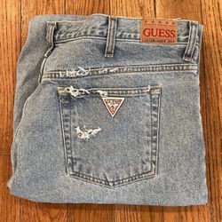 Guess Jeans Denim Blue Distress Classic Fit 40x34 Straight AST001 Vintage Y2K