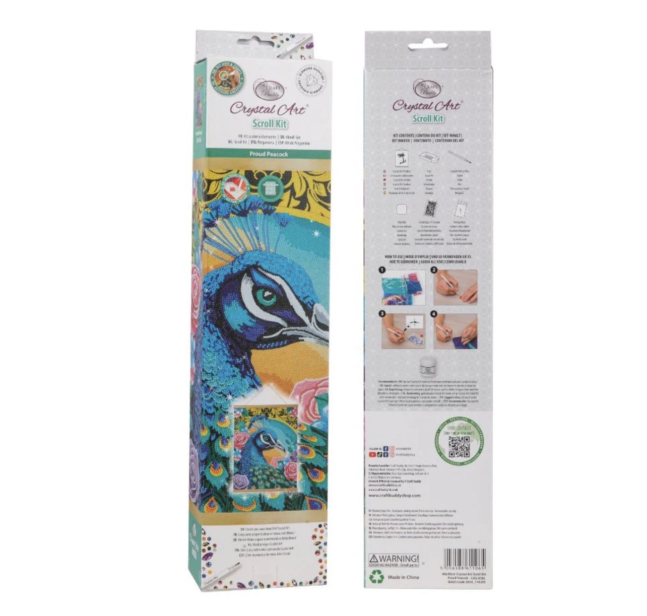 “Proud Peacock” Crystal Art Scroll Kit 35x45cm