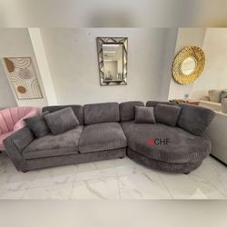 Dark Gray Corduroy Sectional Couch 