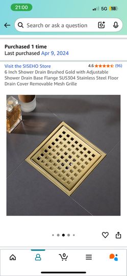6 Inch Shower Drain Brushed Gold with Adjustable Shower Drain Base