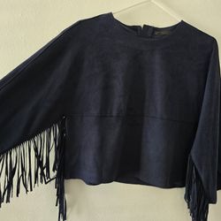 navy suede Zara Trafaluc top
