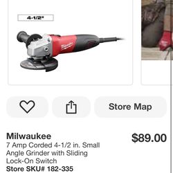 Milwaukee 7 Amp Corded 4-1/2 in. Small Angle Grinder with Sliding Lock-On Switch Store SKU# 182-335