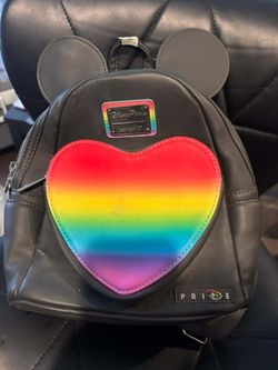 2022 Disney Parks Loungefly Mickey Mouse Pride Rainbow Heart Mini Backpack.