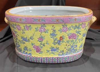 Antique Chinese Foot Bath Paisley Flowers 18” Wide 8 Inches Deep