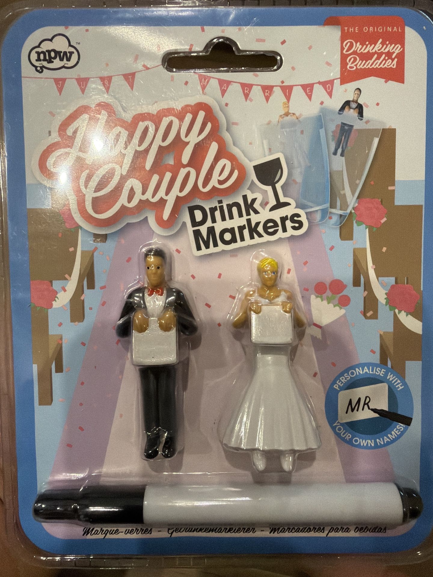 🥂 NPW Happy Couple Drink Markers – Bride & Groom Set