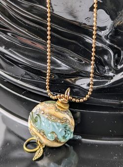 1” handmade glass pendant" OCEAN BLUE WAVES"on a ball chain Necklace ✨