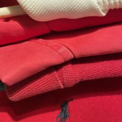 Four men Ralph Lauren Polo short sleeve shirts with collars red white