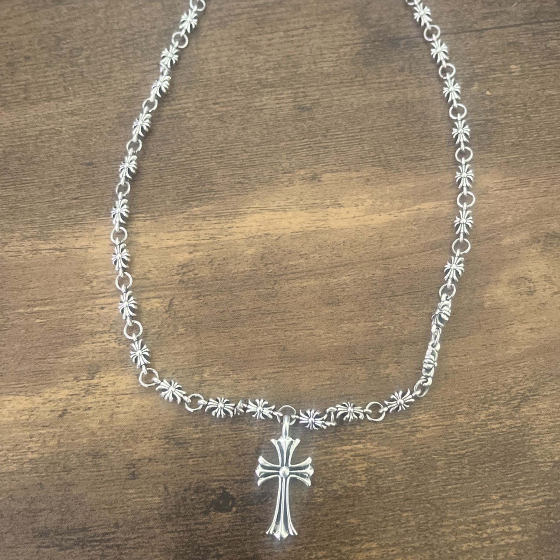 CH gothic style Y2K punk cross necklace chrome silver chain pendant 60in