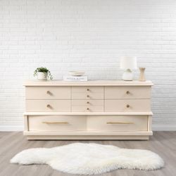 Refinished Cream Dresser with Gold & Wood Hardware – Solid & Stylish