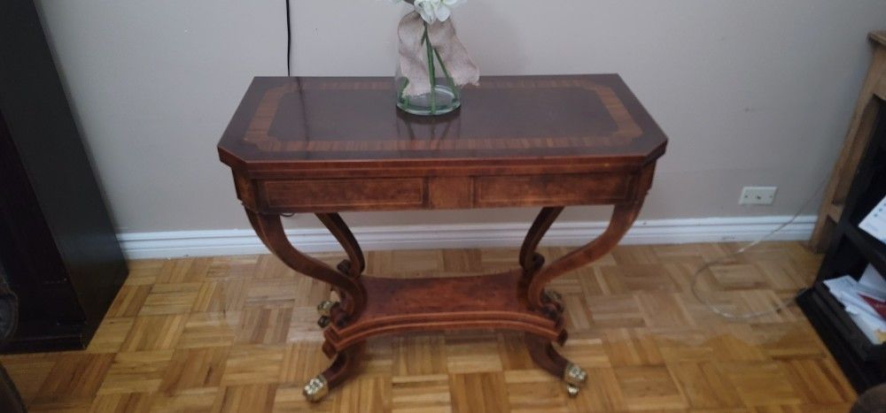 Baker Williamsburg Reproduction Rosewood Banded Burl Lift-Top Game Table