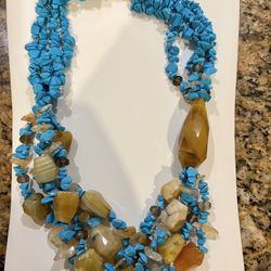 Natural Turquoise And Agate Stones Necklace 18” 