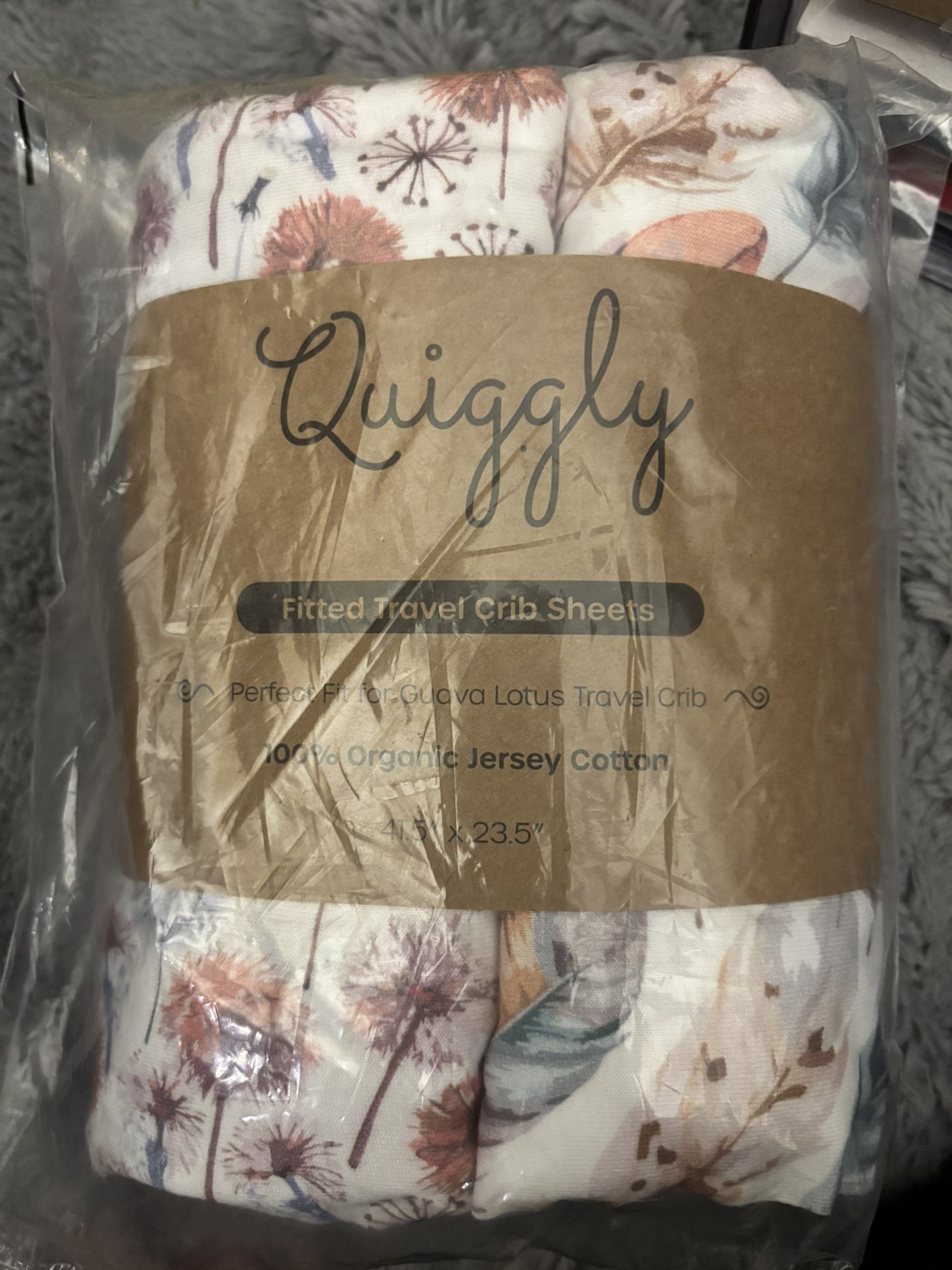 New pair of Quiggly fitted travel crib sheets 41.5”x23.5”
