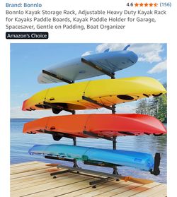 Bonnlo Kayak Storage Rack, Adjustable Heavy Duty Kayak Rack for Kayaks Paddle Boards, Kayak Paddle Holder for Garage, Spacesaver, Gentle on Padding, B