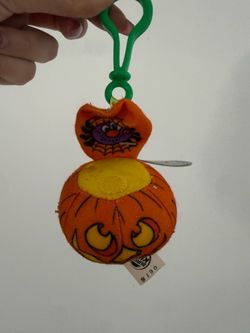 Vintage 1999 Halloween Pumpkin Plush Clip Keychain