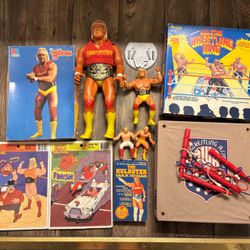 WWF WWE Hulk Hogan Lot - LJN Titan Sports AWA Ring Vintage Toys VHS Puzzle