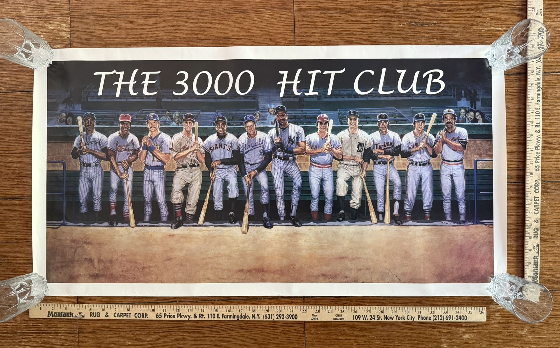 Ron Lewis Signed 1995 "3000 Hit Club" Lithograph Poster - Official MLB Art Willie Mays Hank Aaron
