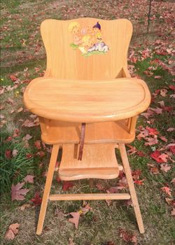 Antique Vintage Mid Century Solid Wood Child High Chair Sugarplum Candyland Decal Theme