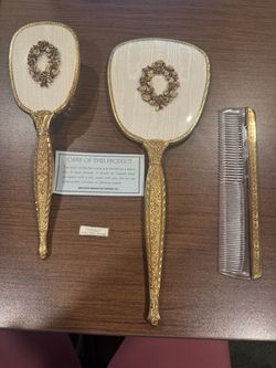Matson Antique Gold Vanity Set with Mirror and Comb