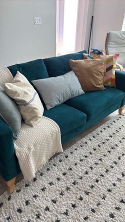 Teal Velvet 3-Seat Sofa with Wood Legs