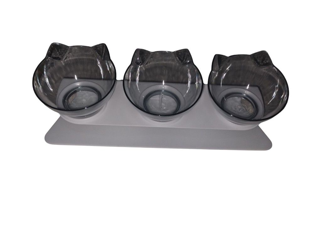 Cat Triple Food And Water Bowl Set, Raised Pet Food Bowl