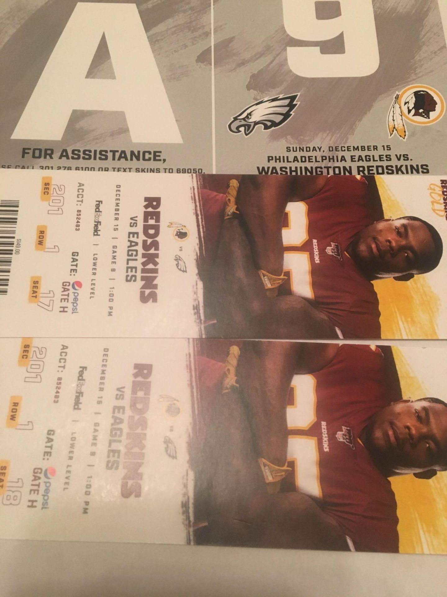 REDSKINS TICKETS (Parking Ticket Also Included)