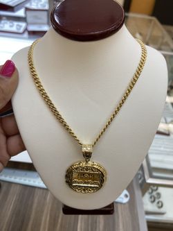 10k gold Miami Cuban chain and pendant combo