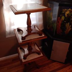 Set of 3 Wood & Marble End / Side Tables