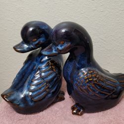  Gorgeous Vintage Ducks Figurines Blue Speckled with Brown contrast woodland Bird pottery