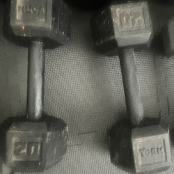 Pair Of 20lb York Steel Hex Dumbbells Total 40lb