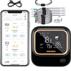 Inkbird 5GHz WiFi and Bluetooth 5.1 Meat Thermometer, 6 WiFi Probes for Cooking Grilling, BBQ Oven, Wireless App Control, Alarm and Timer, Backlit LCD