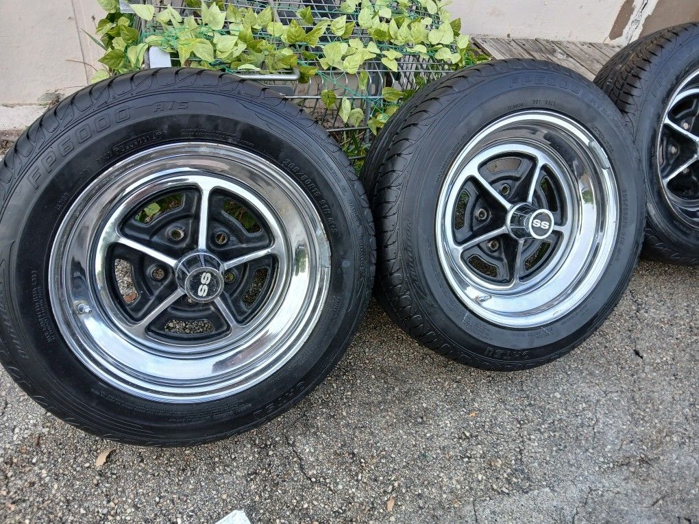 15X 8 Rare Chrome Ss Tapered Dish Wheels Tires Rims 15 Rims 5x4.75 Hotrod Van Muscle Car Craigers