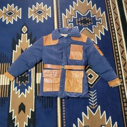 
Remington West Mens Blue Goose Down Leather Puffer  40

