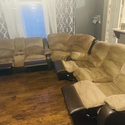 *** Comfy Brown Microfiber And Leather Couch**** 4 Recliners!!!