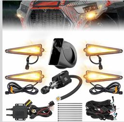 KEMIMOTO UTV Triangle Turn Signal Kit with Lever, 110D Horn, Pre-Wired, Plug and Play UTV ATV Blinker with Column Switch, Universal Street Legal Kit C