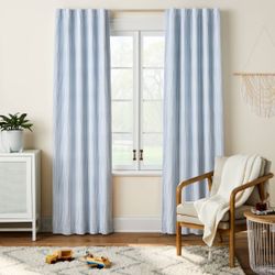 Blue and White Striped Window Curtain Panels