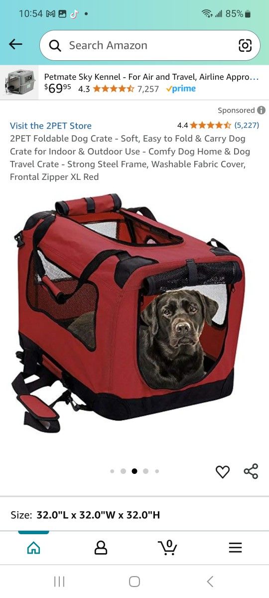 2PET Foldable Dog Crate - Soft, Easy to Fold & Carry Dog Crate for Indoor & Outdoor Use - Comfy Dog Home & Dog Travel Crate - Strong Steel Frame, Wash