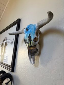 Bull skull with military painting