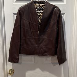 Brown Soft Leather Terry Lewis Crop Jacket Medium