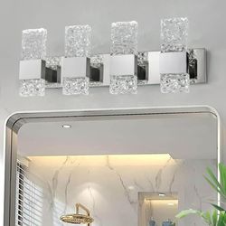 OYLYW Modern LED Bathroom Vanity Light Fixtures Chrome Stainless Steel 4 Light Wall Sconces For Bathroom Lighting Fuxture Over Mirror 28 Inch 40w LED 