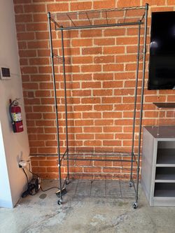 Grey Heavy Duty 3 Tier Adjustable Garment Rack with Side Hooks & Locking Wheels