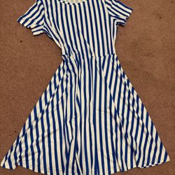 New xl blue white striped stretchy vintage dress retro sailor 80s