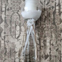 14 Inch Tall Candle Holder with Glitter Sand and Lightly Scented Candle