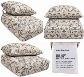 Arden Selections Outdoor Chair Cushion Set – Gray & Beige Damask