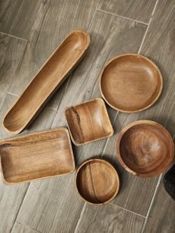 Basket Of Miscellaneous Wooden Bowls