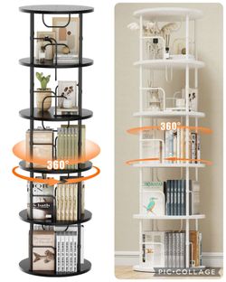 5 Tier Rotating Bookshelf Case, Black or White