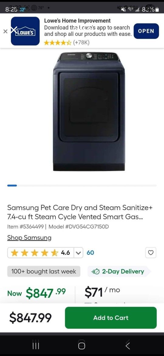 Samsung Gas Dryer 