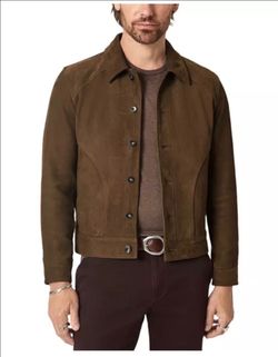 Men's Brown Suede Button-Front Jacket