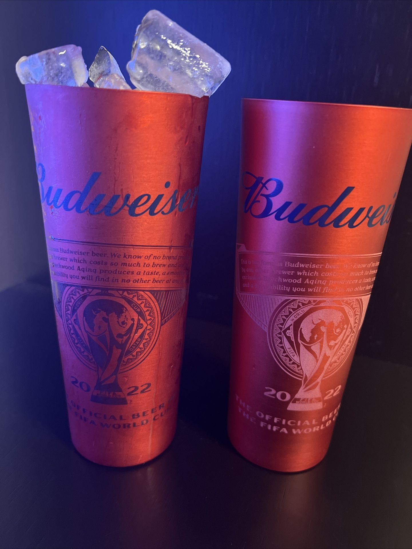 FIFA WORLD CUP 2022 Qatar Budweiser Original Tumbler Set of 2.  RED ALUMINUM 🔴